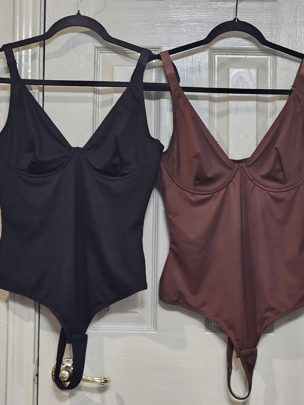 Source Unknown Black and Brown V-Neck Bodysuits